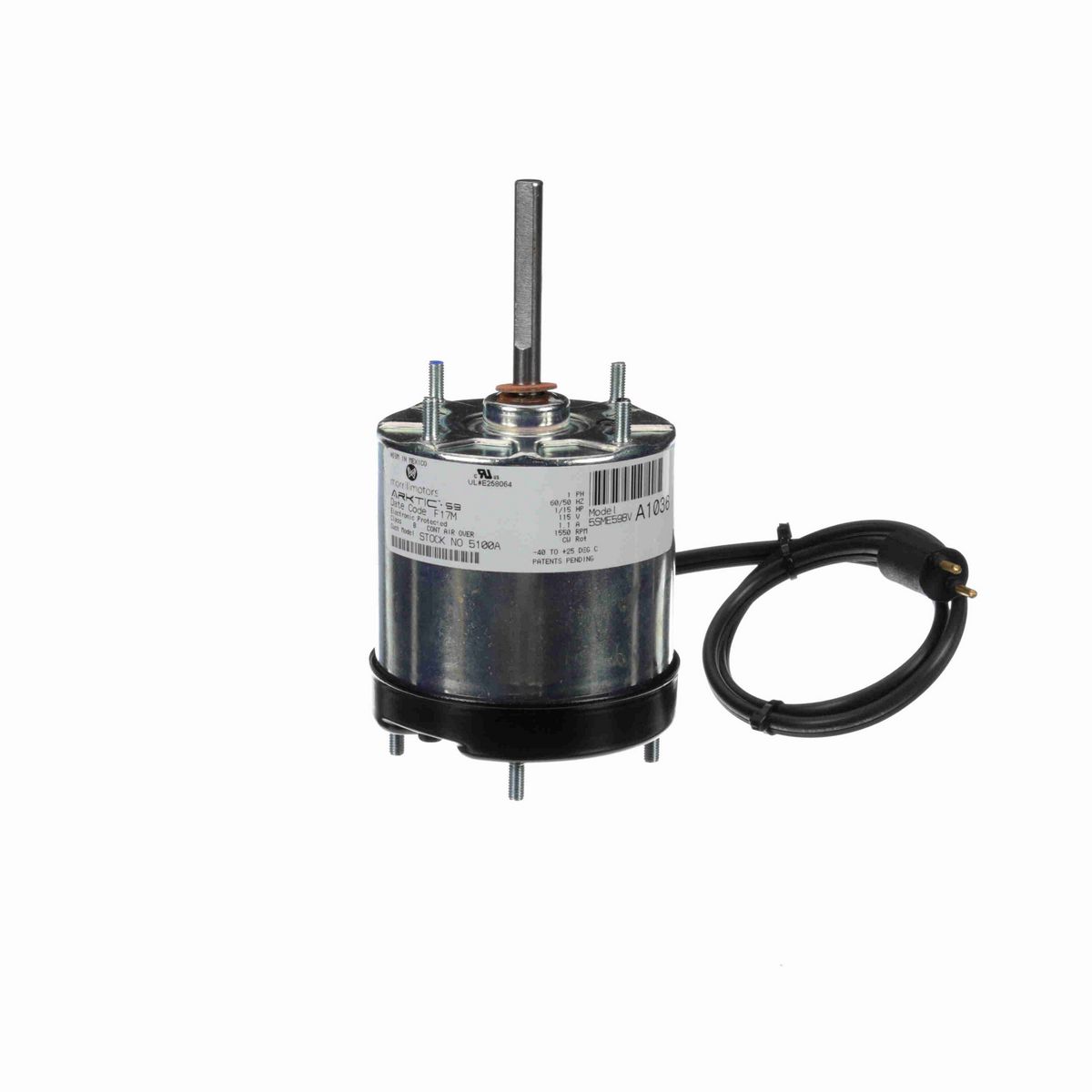 Morrill Motors ARKTIC® 59 Refrigeration Motor, 1/15 HP, 1 Ph, 60/50 Hz, 115 V, 1550 RPM, 3.45 Frame, TEAO - 5100A