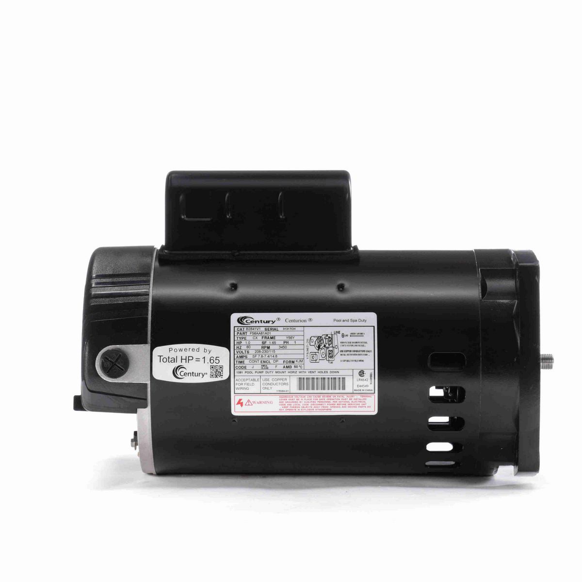 Century Pool Pump Motor, 1.0 HP, 1 Ph, 60 Hz, 208-230/115 V, 3600 RPM, Y56Y Frame, DP - B2841V1