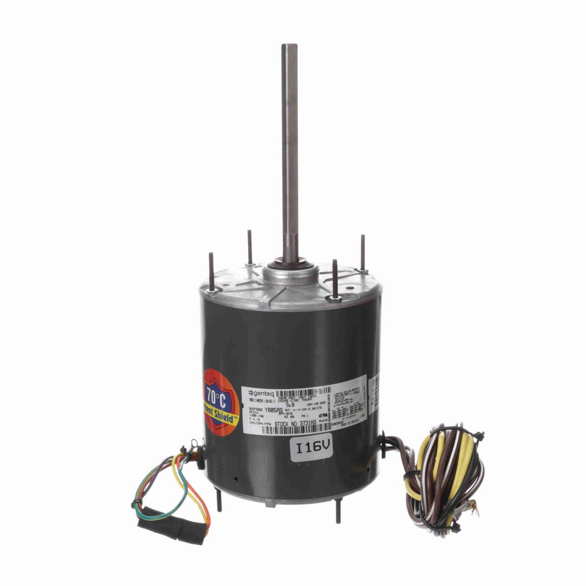 Genteq HEAT SHIELD® Condenser Fan Motor, 3/4 HP, 1 Ph, 60 Hz, 208-230 V, 1075 RPM, 1 Speed, 48 Frame, CLOSEDAO - 3731HS