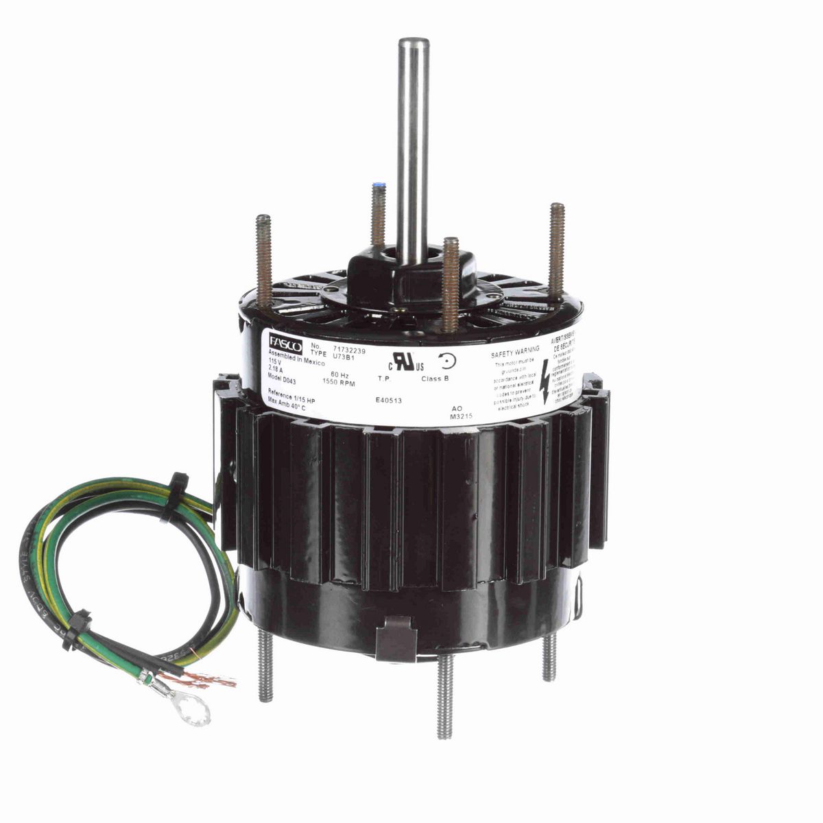 FASCO Ventilation Motor, 1/15 HP, 1 Ph, 60 Hz, 115 V, 1550 RPM, 1 Speed, 3.3" Diameter, OAO - D043