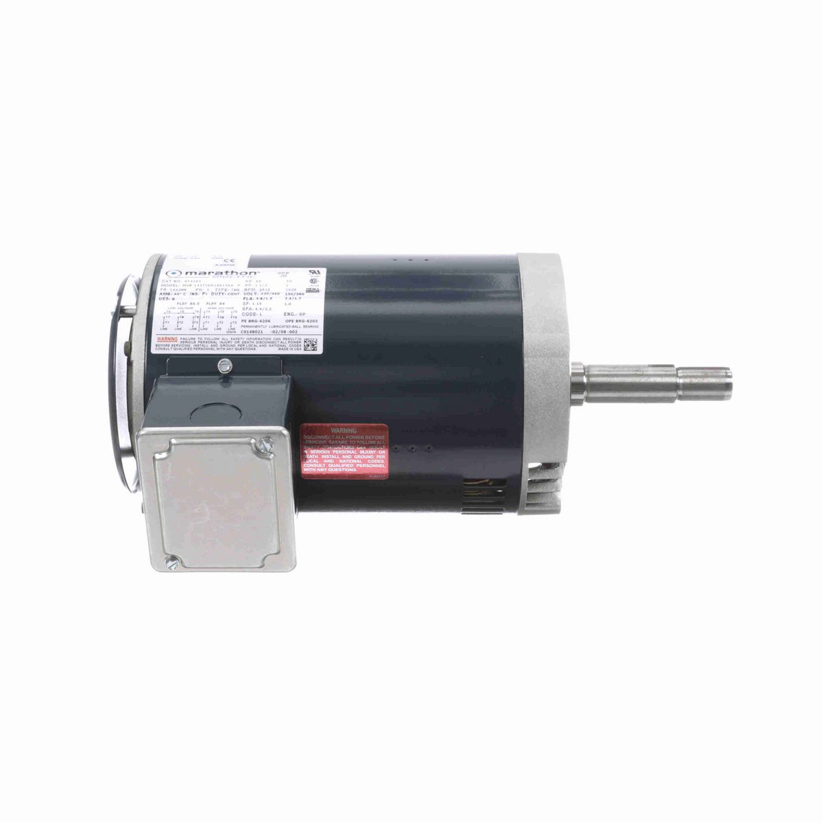 LEESON Close-Coupled Pump Motor, 1.50 & 1 HP, 3 Ph, 60 & 50 Hz, 230/460 & 190/380 V, 3600 & 3000 RPM, 143JMV Frame, DP - GT4103