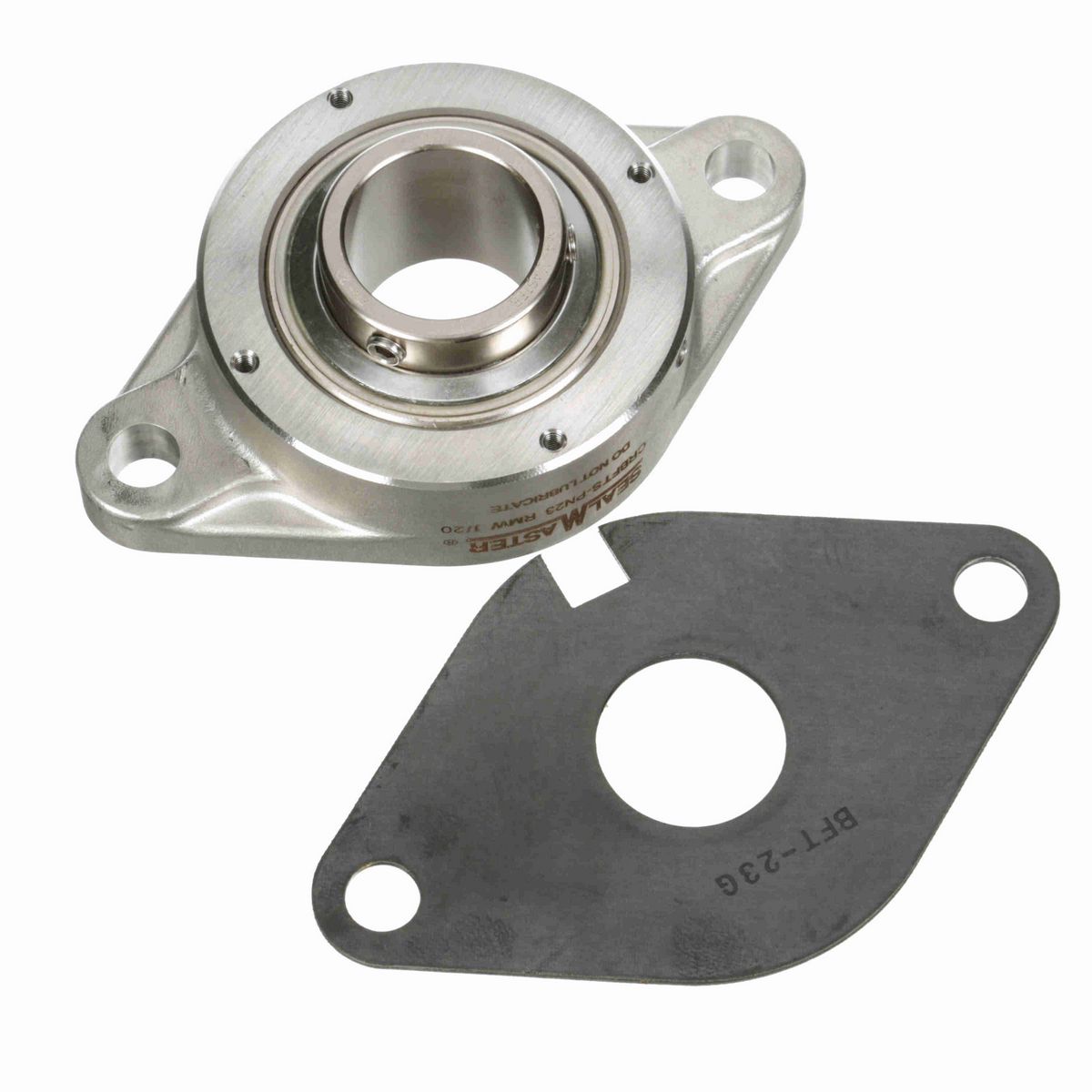 Sealmaster Mounted Stainless Steel Two Bolt Flange Ball Bearing - 52100 Bearing Steel, Phosphorus Nickel Coated - Setscrew Lock - Corrosion Resistant - Reduced Maintenance - Lubed for Life - CRBFTS-PN23 RMW