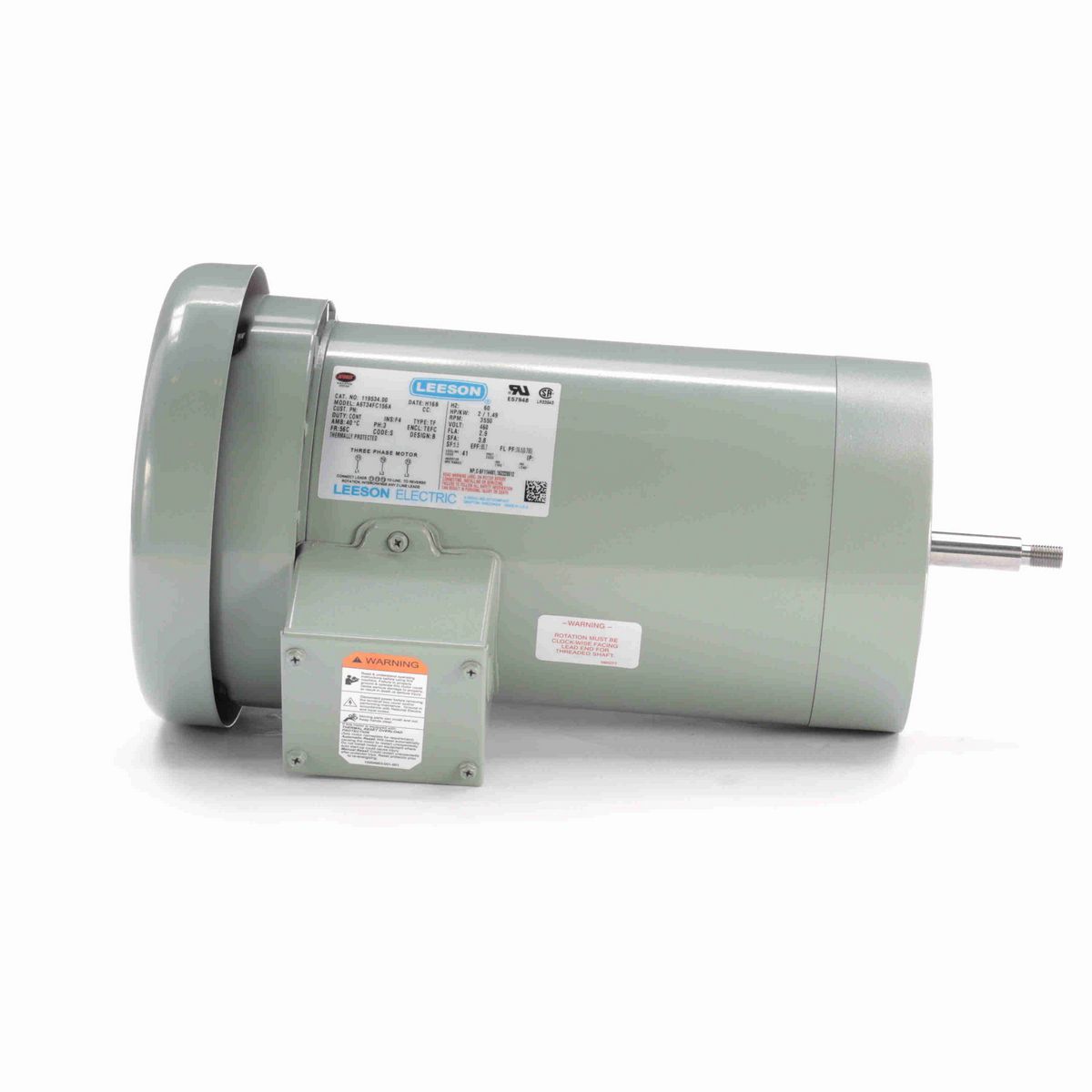 LEESON General Purpose Farm Duty Motor, 2 HP, 3 Ph, 60 Hz, 460 V, 3600 RPM, 56J Frame, TEFC - 119534.00