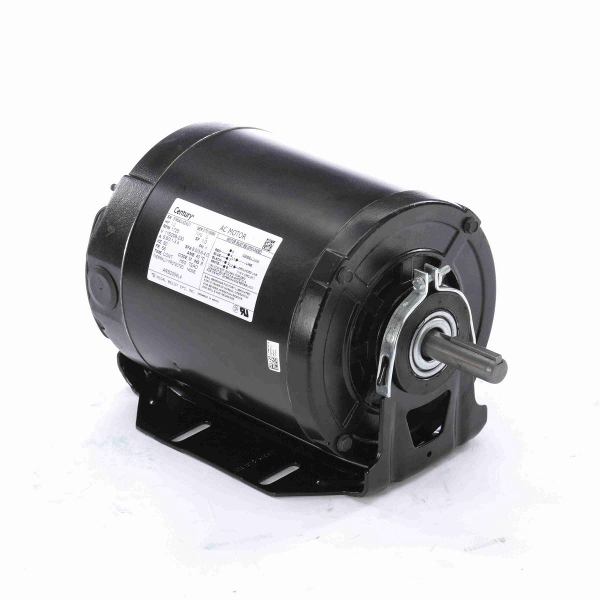 Century Fan and Blower Motor, 1/2 HP, 1 Ph, 60 Hz, 115/208-230 V, 1800 RPM, 56 Frame, TEAO - ARB2054L4