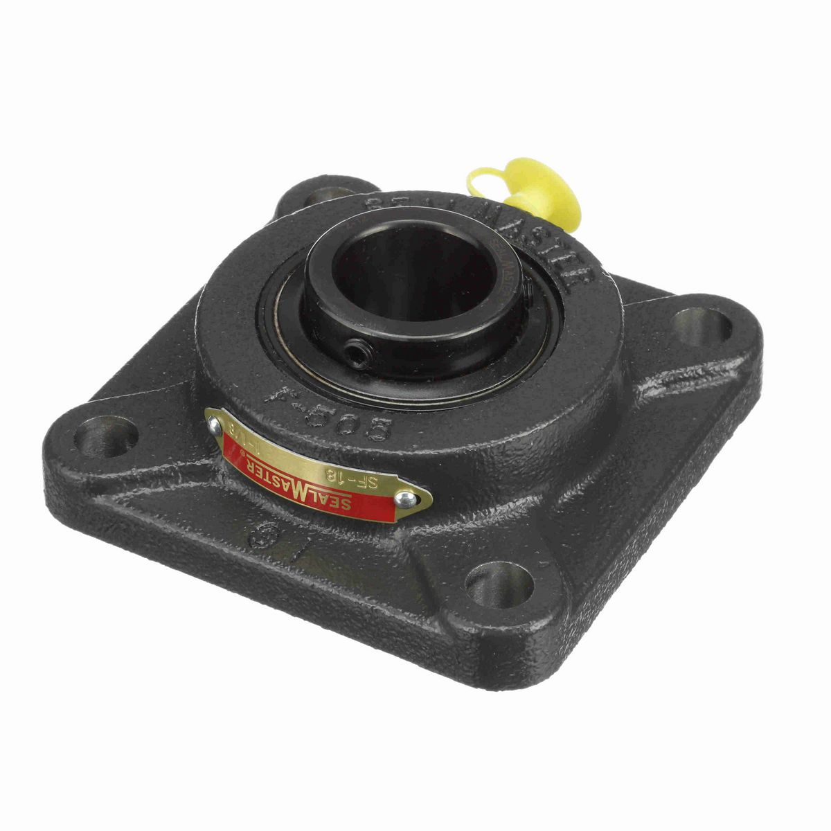 Sealmaster Mounted Cast Iron Four Bolt Flange Ball Bearing - 52100 Bearing Steel, Black Oxided - Setscrew Lock - SF-18
