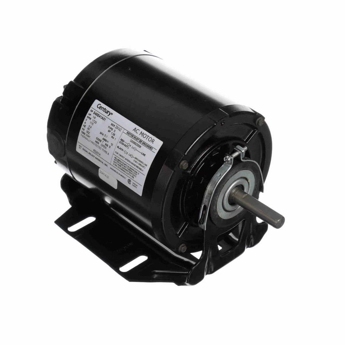 Century Fan and Blower Motor, 1/6 HP, 1 Ph, 60 Hz, 115 V, 1800 RPM, 56Z Frame, OPEN - RS2014