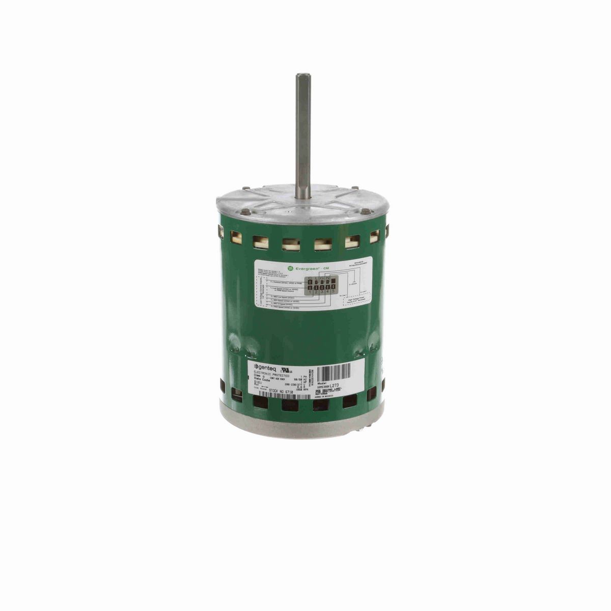 Genteq EVERGREEN® CM Fan and Blower Motor, 1 HP, 1 Ph, 60/50 Hz, 208-230/277 V, 1075 RPM, 1 Speed, 48 Frame, OPAO - 6710