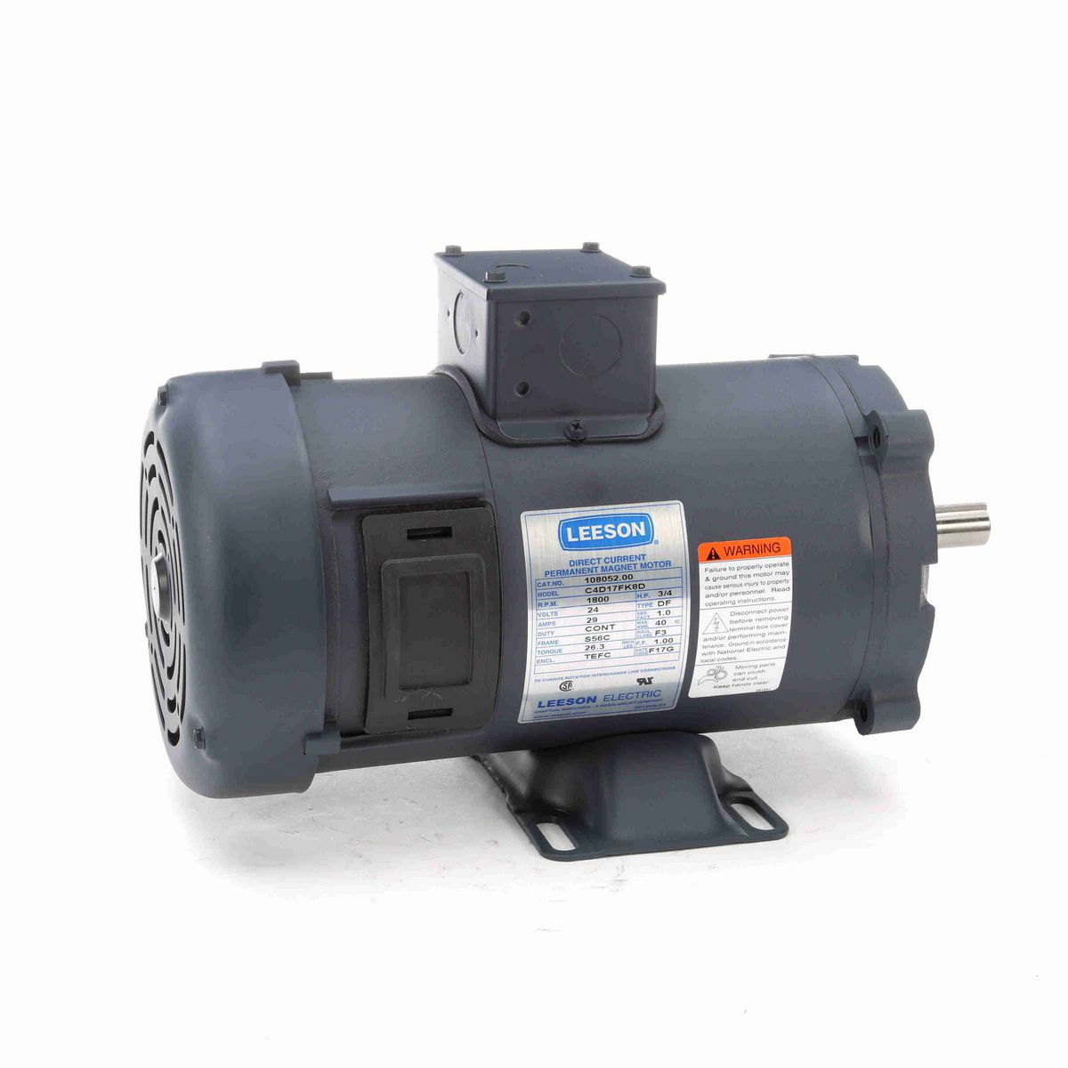 LEESON Low Voltage Motor, 0.75 HP, 24 V, 1800 RPM, S56C Frame, TEFC - 108052.00