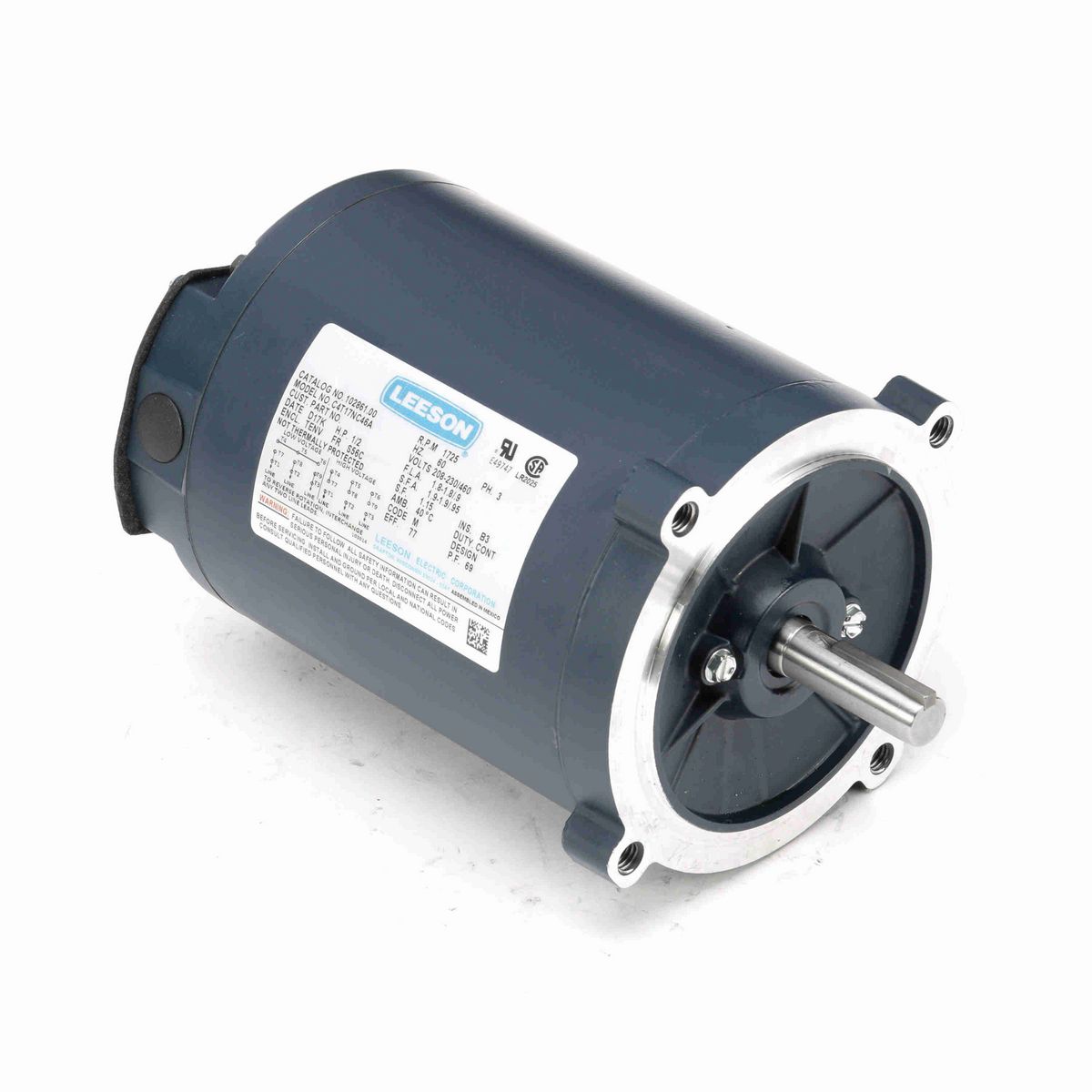 LEESON General Purpose Motor, 0.50 HP, 3 Ph, 60 Hz, 230/460 V, 1800 RPM, S56C Frame, TENV - 102861.00