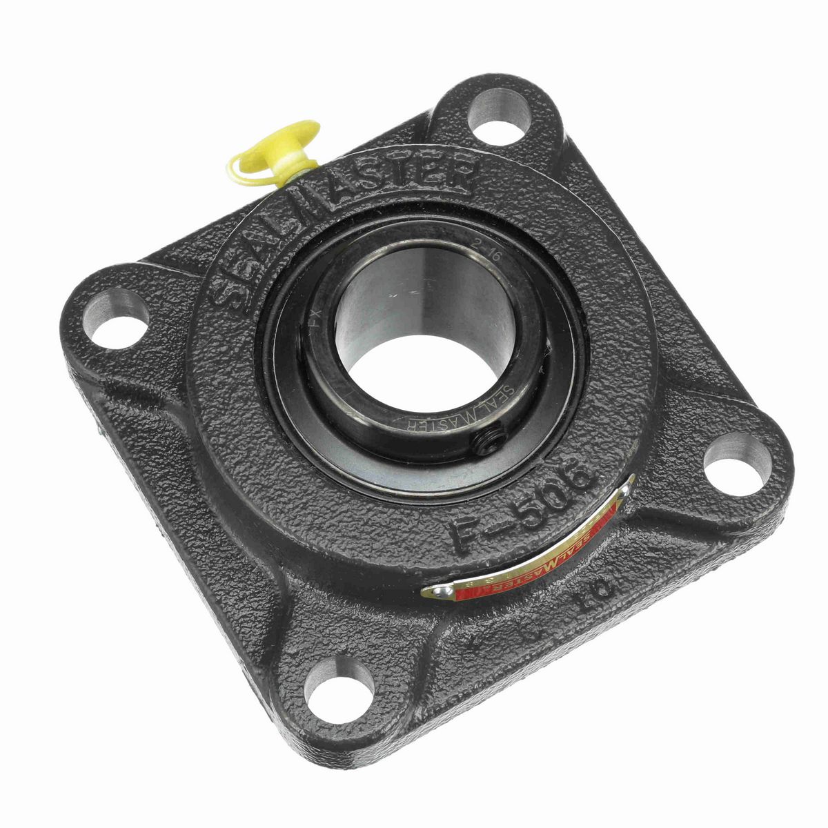 Sealmaster Mounted Cast Iron Four Bolt Flange Ball Bearing - 52100 Bearing Steel, Black Oxided - Setscrew Lock - SF-22