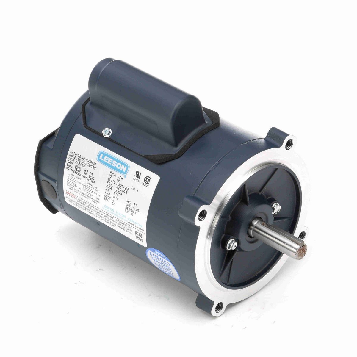 LEESON General Purpose Motor, 0.25 HP, 1 Ph, 60 Hz, 115/230 V, 1800 RPM, S56C Frame, TENV - 102868.00