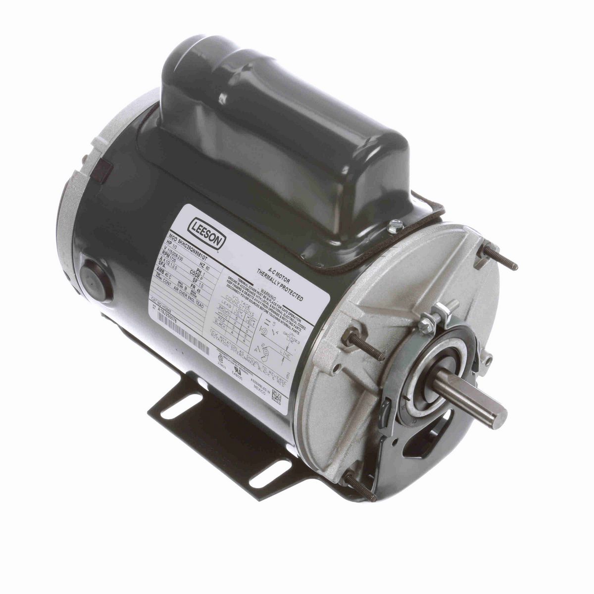LEESON General Purpose Farm Duty Motor, 0.33 HP, 1 Ph, 60 Hz, 115/208-230 V, 1800 RPM, 48 Frame, TEAO - HG648