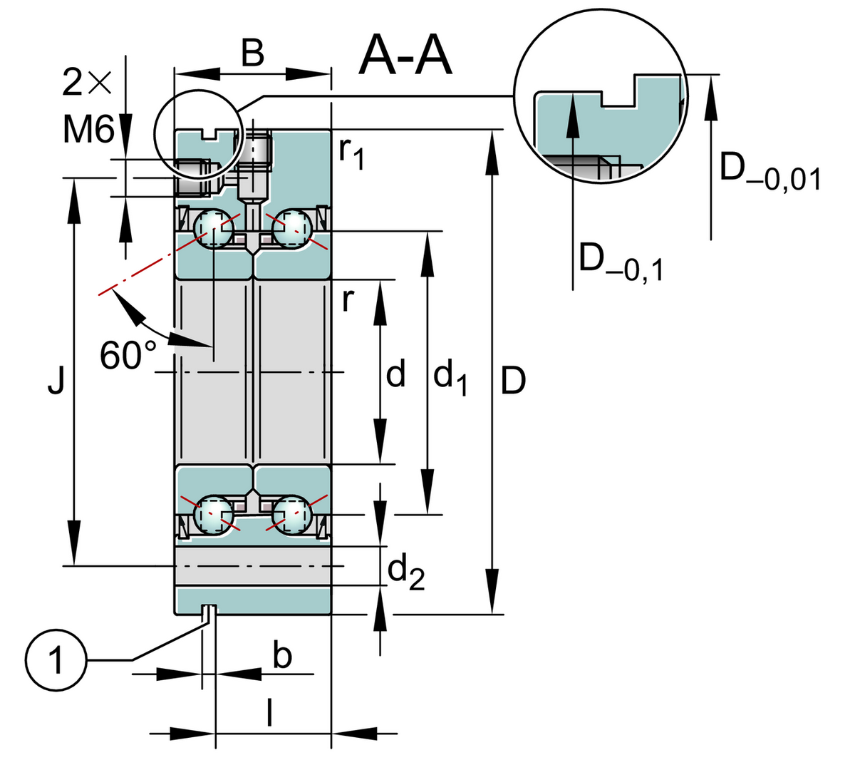 Упорно-радиальный шарикоподшипник INA ZKLF30100-2RS-XL (ZKLF 30100.2RS, ZKLF30100-2RS)