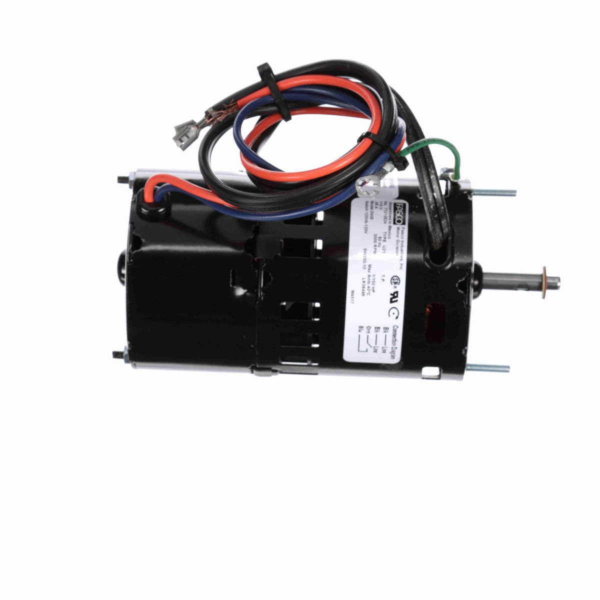 FASCO OEM Replacement Motor, 1/150 HP, 1 Ph, 60 Hz, 115 V, 3000 RPM, 1 Speed, 3.3" Diameter, TEAO - D408