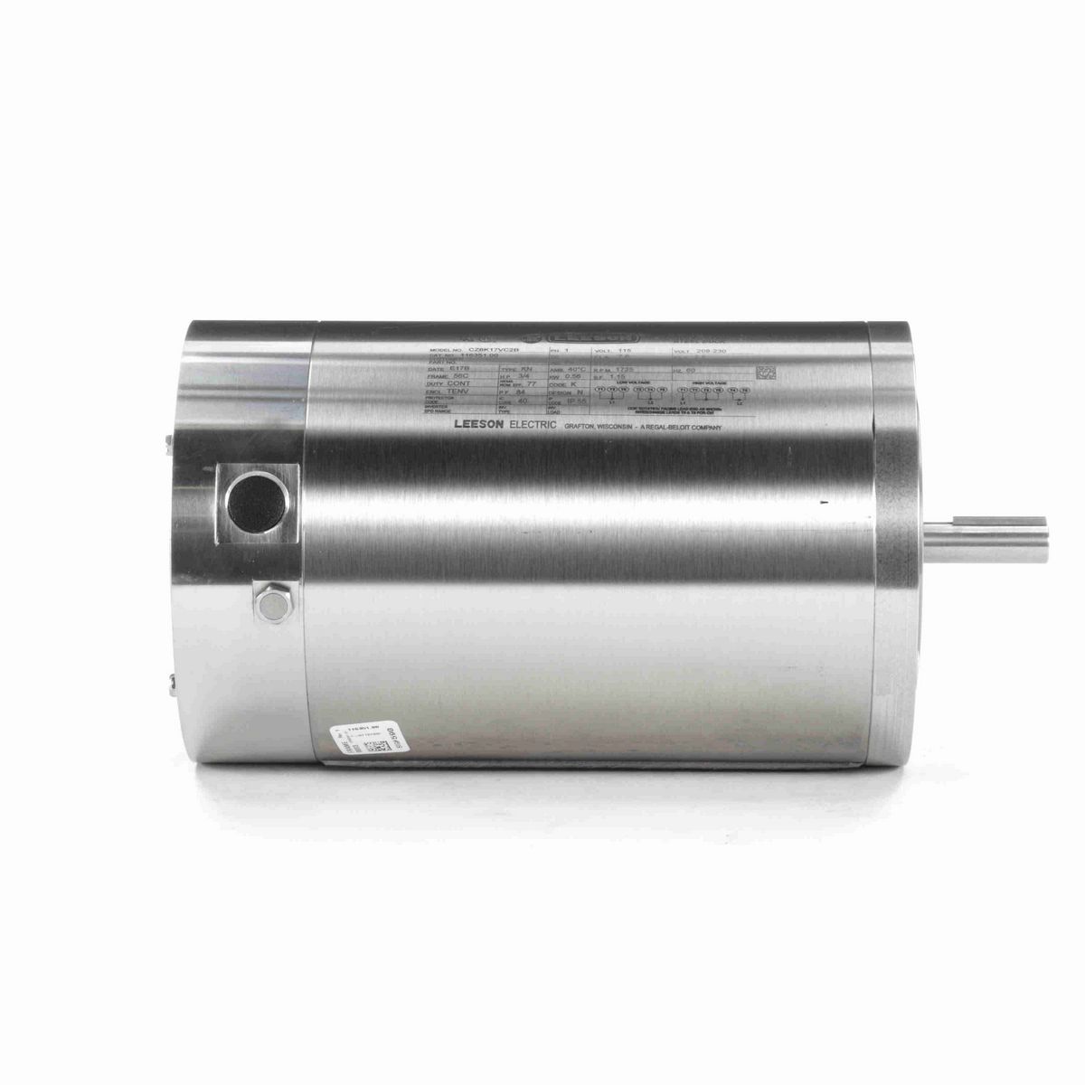 LEESON Premium Duck™ General Purpose Motor, 0.75 HP, 1 Ph, 60 Hz, 115/230 V, 1800 RPM, 56C Frame, TENV - 116351.00