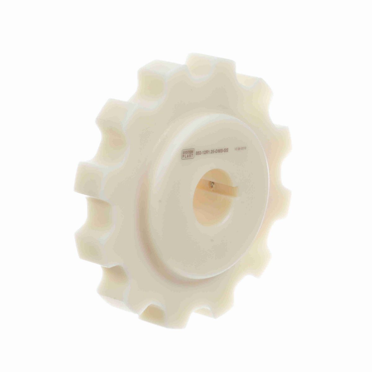 System Plast 882 Series Split Machined Sprocket with 12 Teeth, a 1-1/4in Round Shaft-Ready Bore and Setscrew - 882-12R1.25-DMS-SS