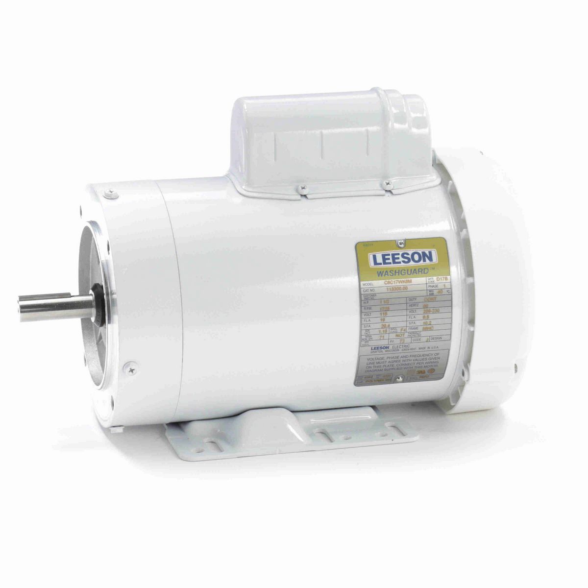 LEESON White Duck™ General Purpose Motor, 1.50 HP, 1 Ph, 60 Hz, 115/230 V, 1800 RPM, 56HC Frame, TEFC - 113300.00