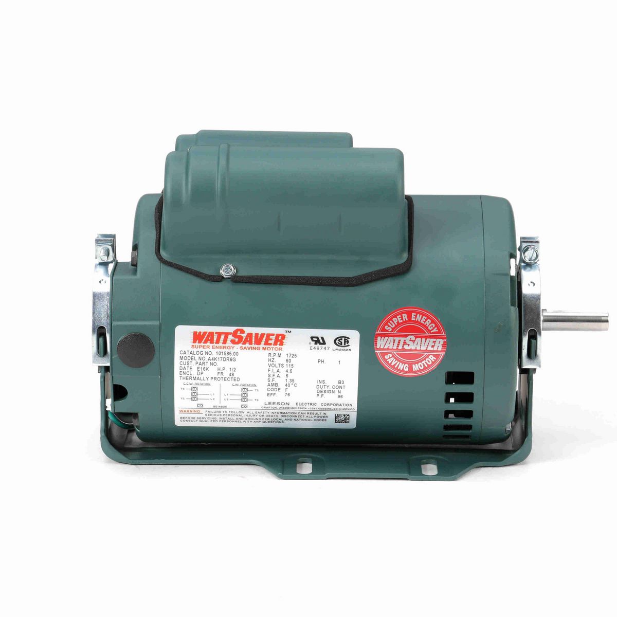 LEESON Fan and Blower Motor, 0.50 HP, 1 Ph, 60 Hz, 115 V, 1800 RPM, 48 Frame, DP - 101585.00