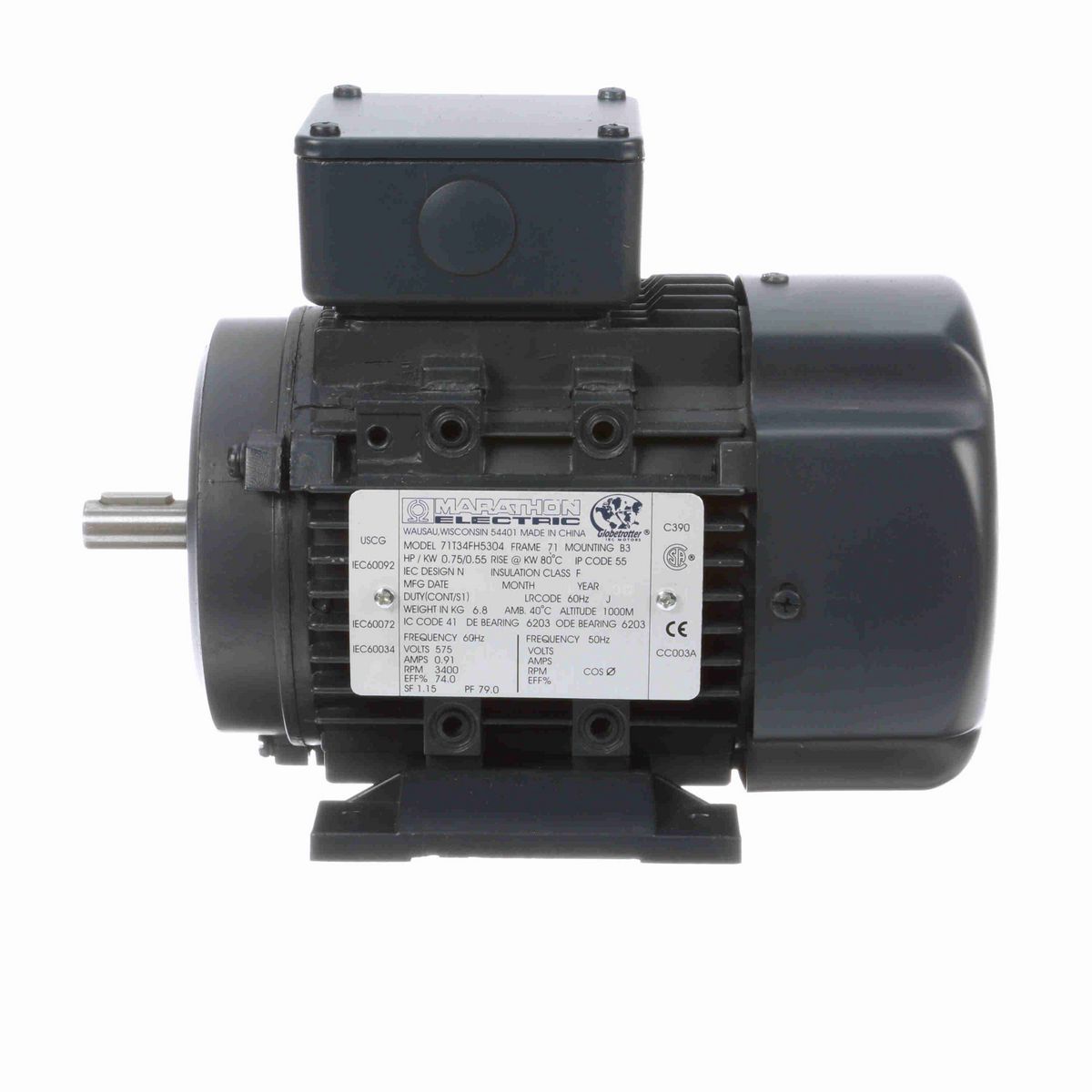 LEESON Aluminium Motor, 0.75 HP, 3 Ph, 60 Hz, 575 V, 3600 RPM, 71 Frame, TEFC - R409