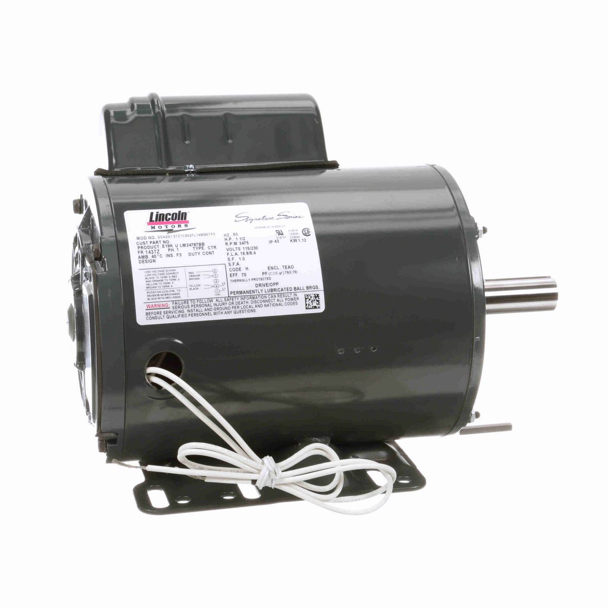 LEESON Agricultural Motor, 1.50 HP, 1 Ph, 60 Hz, 115/230 V, 3600 RPM, 143T Frame, TEAO - LM24787