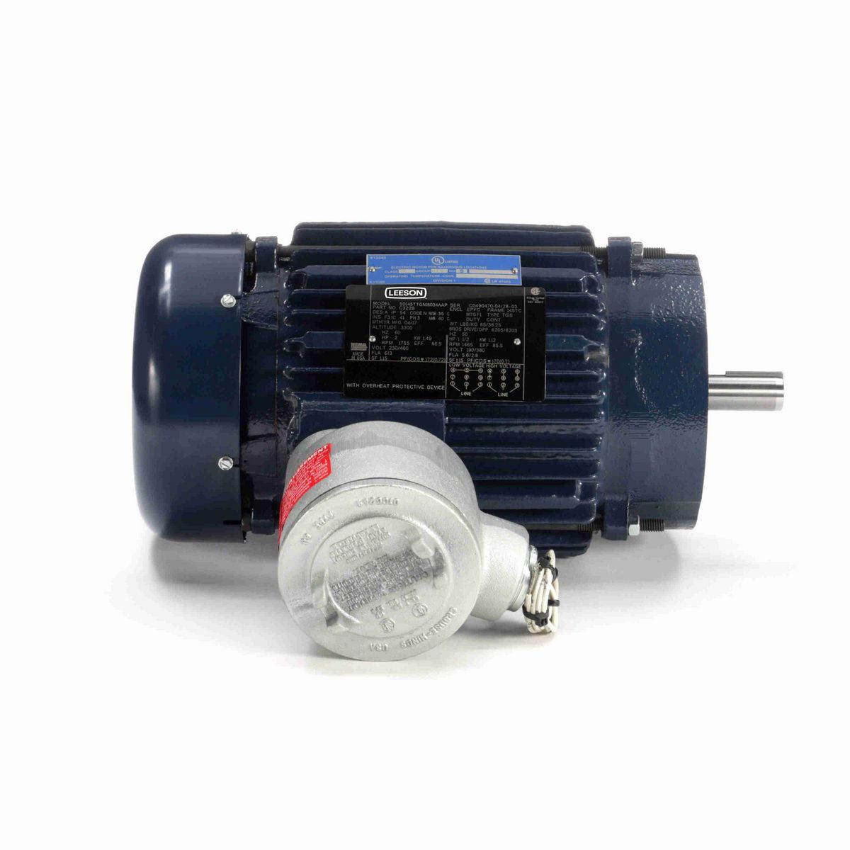 LEESON Explosion Proof Motor, 2 & 1.50 HP, 3 Ph, 60 & 50 Hz, 230/460 & 190/380 V, 1800 & 1500 RPM, 145TC Frame, EPFC - C322B