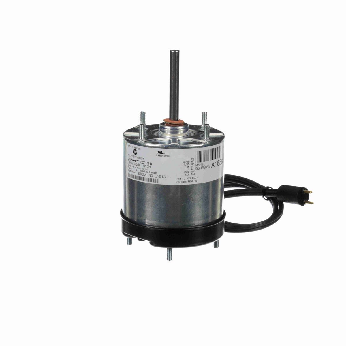 Morrill Motors ARKTIC® 59 Refrigeration Motor, 1/15 HP, 1 Ph, 60/50 Hz, 115 V, 1550 RPM, 3.45 Frame, TEAO - 5101A