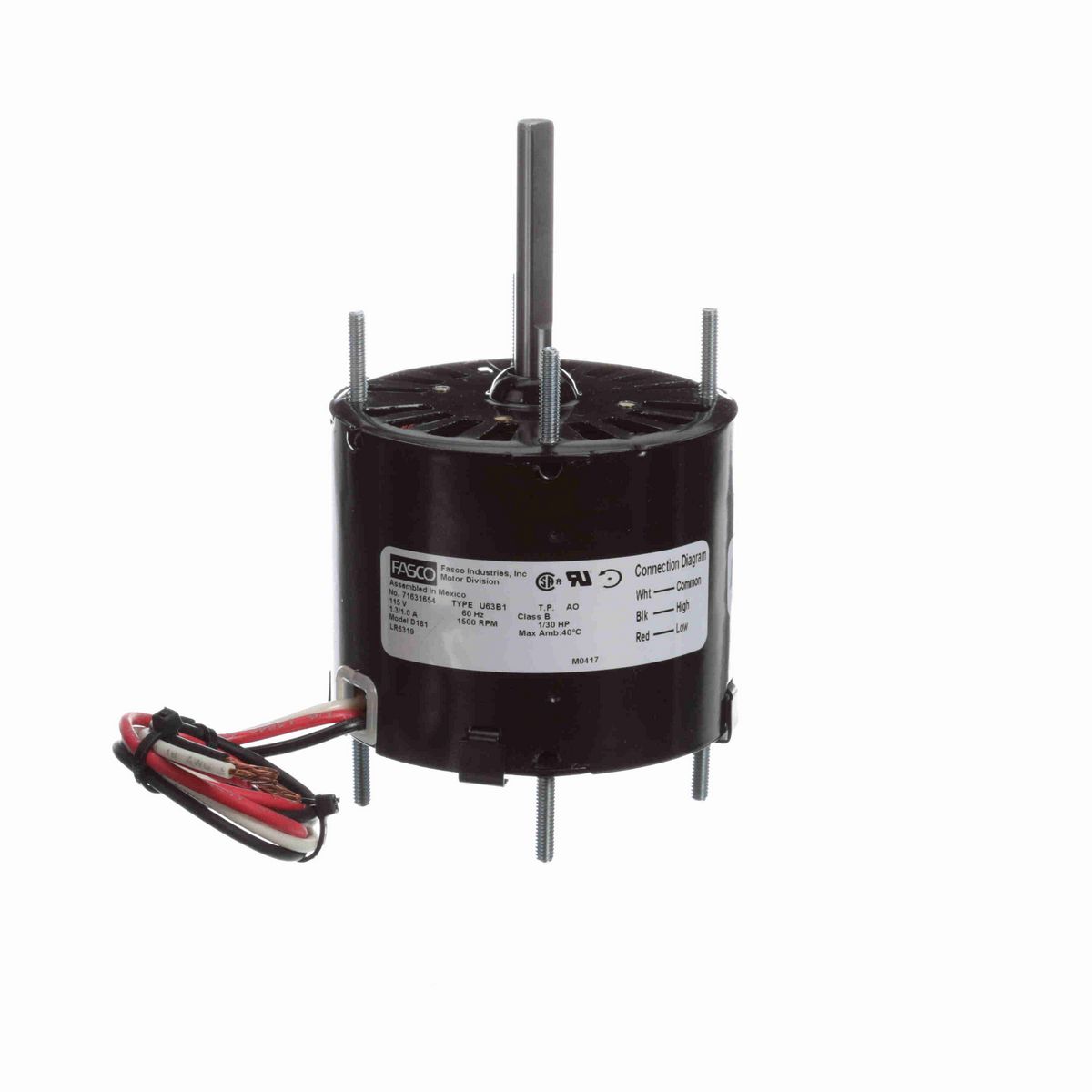 FASCO Fan and Blower Motor, 1/30 HP, 1 Ph, 60 Hz, 115 V, 1500 RPM, 2 Speed, 3.3" Diameter, OAO - D181