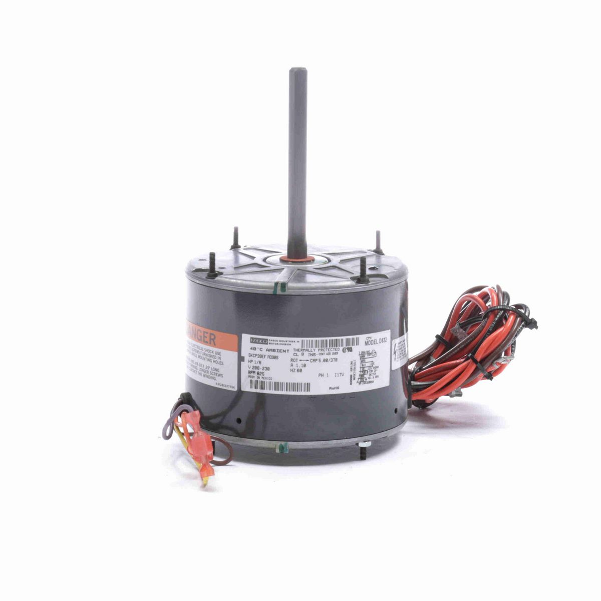 FASCO OEM Replacement Motor, 1/8 HP, 1 Ph, 60 Hz, 208-230 V, 825 RPM, 1 Speed, 48 Frame, TEAO - D832