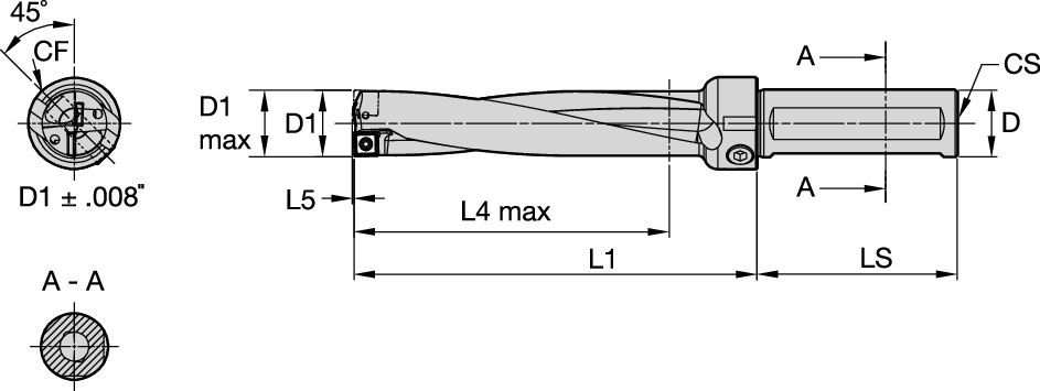 Indexable Drilling - Flanged Shank with Flats Kennametal Drill Fix PRO - Drill Body - 5 x D - SSF Shank - Inch [7031335]