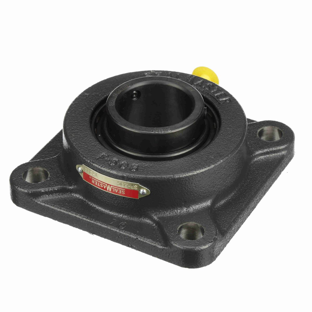 Sealmaster Mounted Cast Iron Four Bolt Flange Ball Bearing - 52100 Bearing Steel, Black Oxided - Setscrew Lock - SF-28C