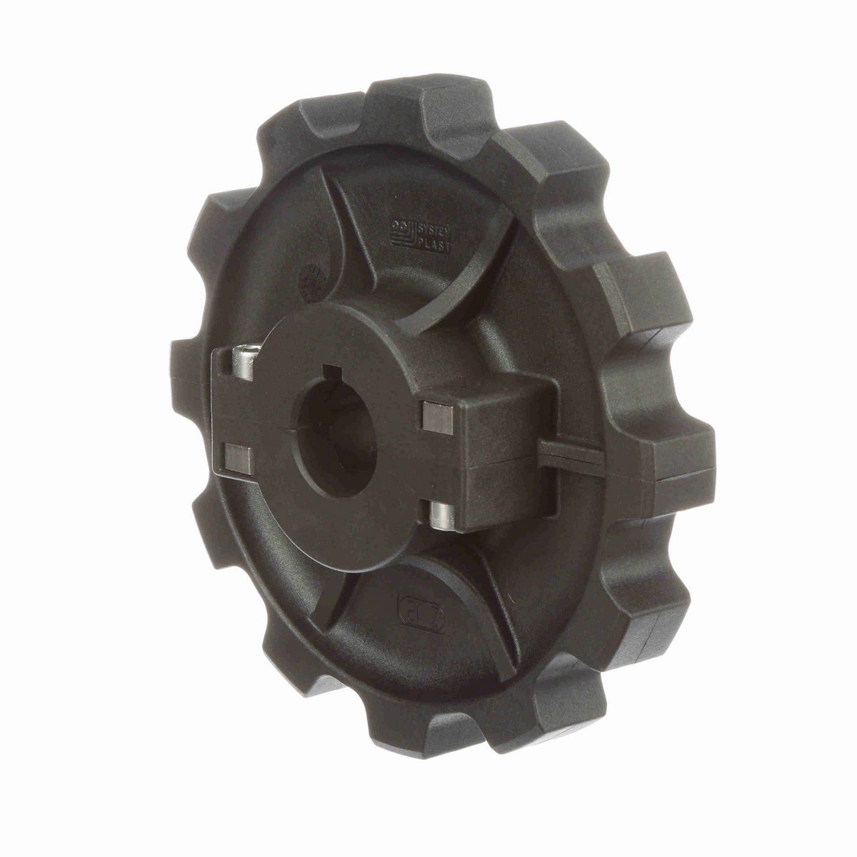 System Plast 882 Series Split Molded Sprocket with 12 Teeth, a 1in Round Shaft-Ready Bore and Setscrew - 882-12R1-DS-SS