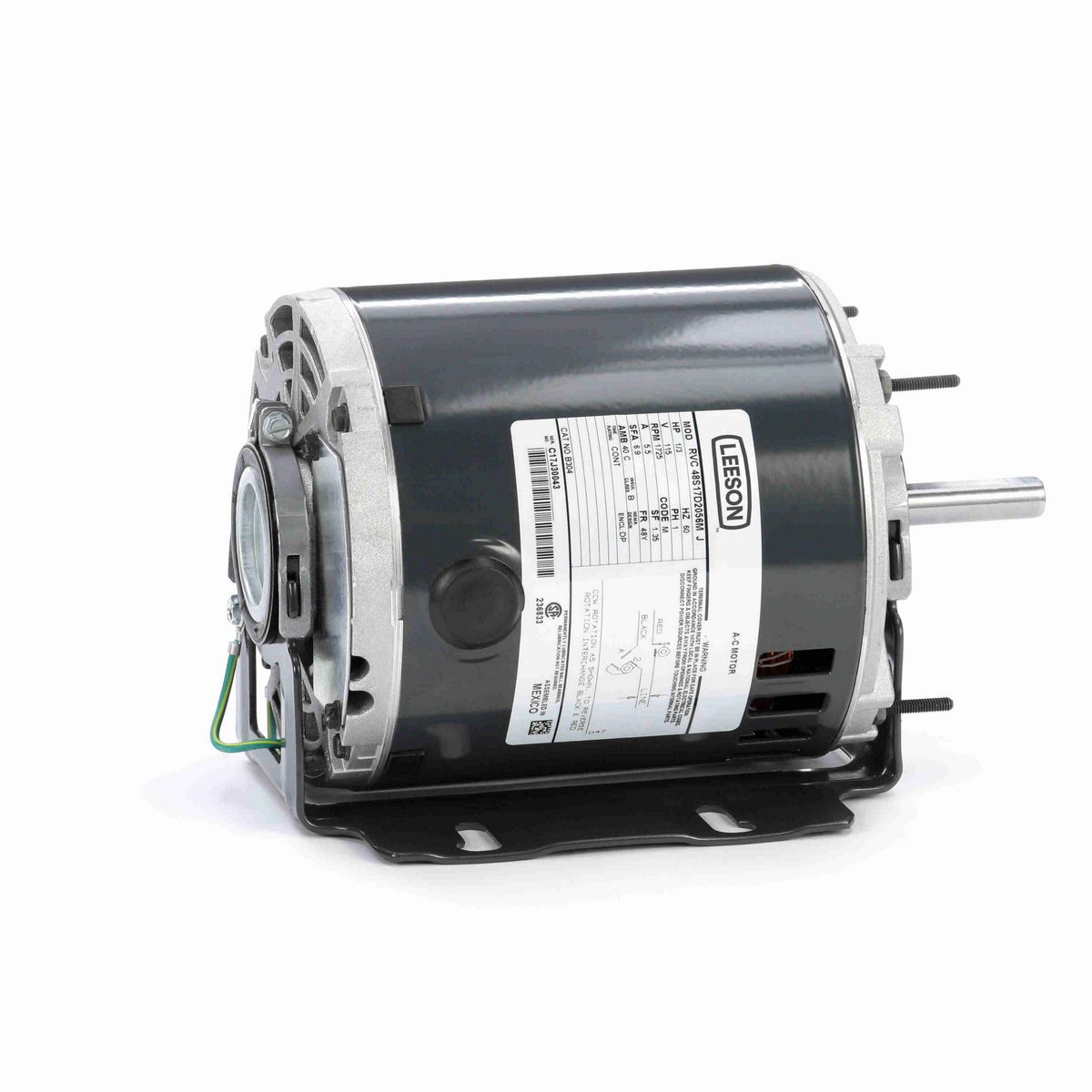 LEESON Fan and Blower Motor, 0.33 HP, 1 Ph, 60 Hz, 277 V, 1800 RPM, 48Z Frame, DP - B607