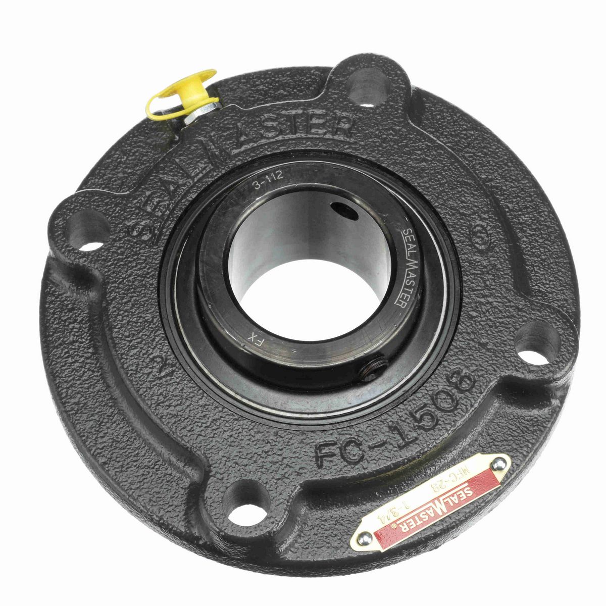 Sealmaster Mounted Cast Iron Flange Cartridge Ball Bearing - 52100 Bearing Steel, Black Oxided - Setscrew Lock - MFC-28
