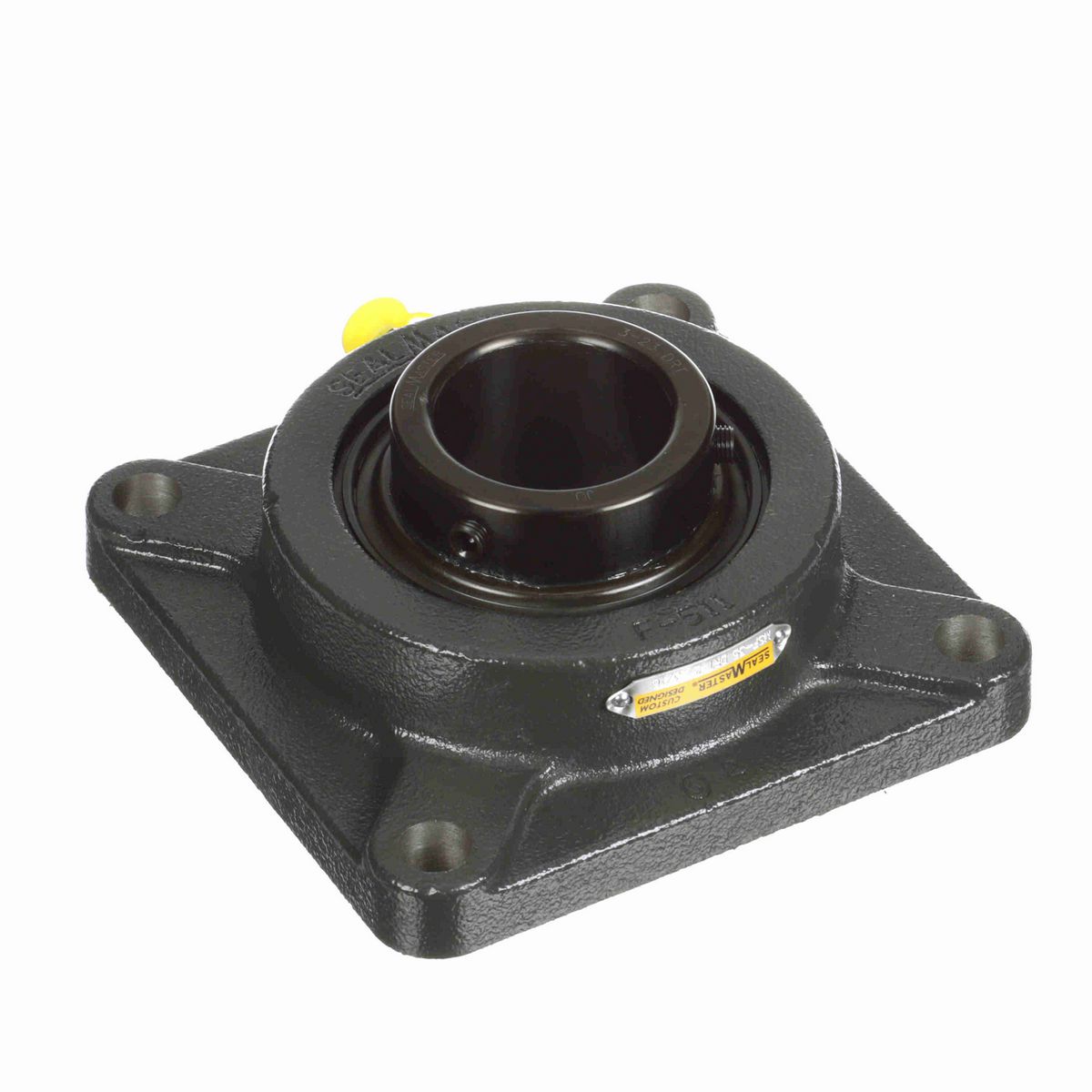 Sealmaster Mounted Cast Iron Four Bolt Flange Ball Bearing - 52100 Bearing Steel, Black Oxided - Setscrew Lock - High Contamination - MSF-35 DRT