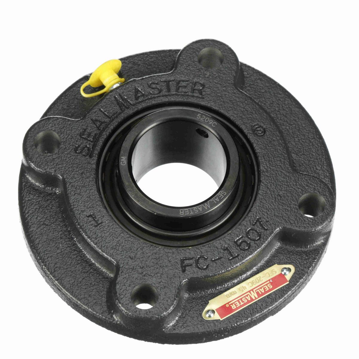 Sealmaster Mounted Cast Iron Flange Cartridge Ball Bearing - 52100 Bearing Steel, Black Oxided - Setscrew Lock - SFC-209C