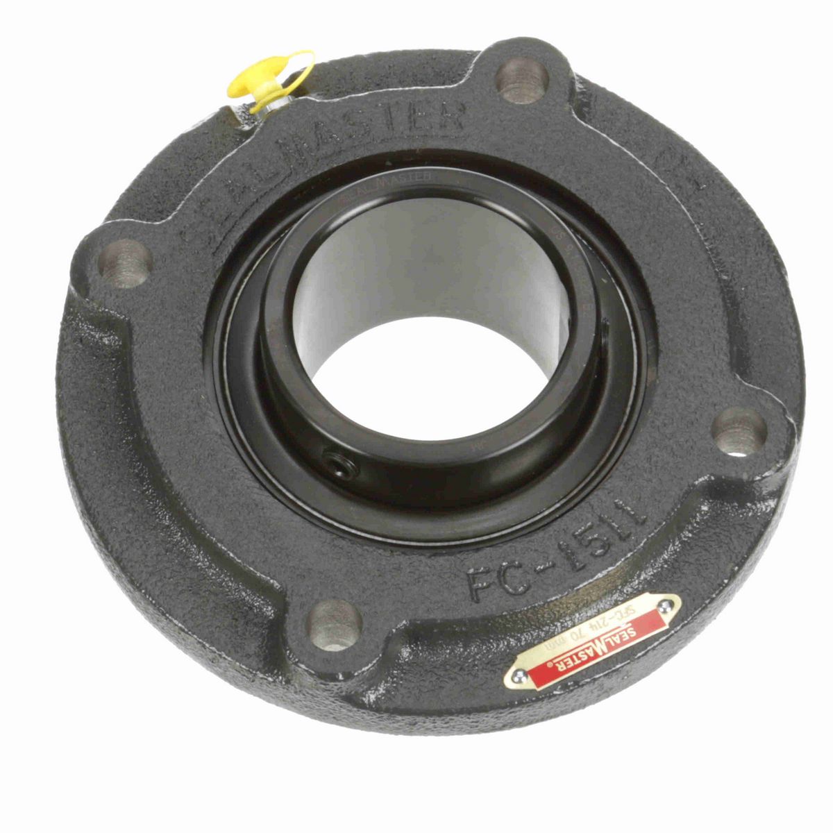 Sealmaster Mounted Cast Iron Flange Cartridge Ball Bearing - 52100 Bearing Steel, Black Oxided - Setscrew Lock - SFC-214