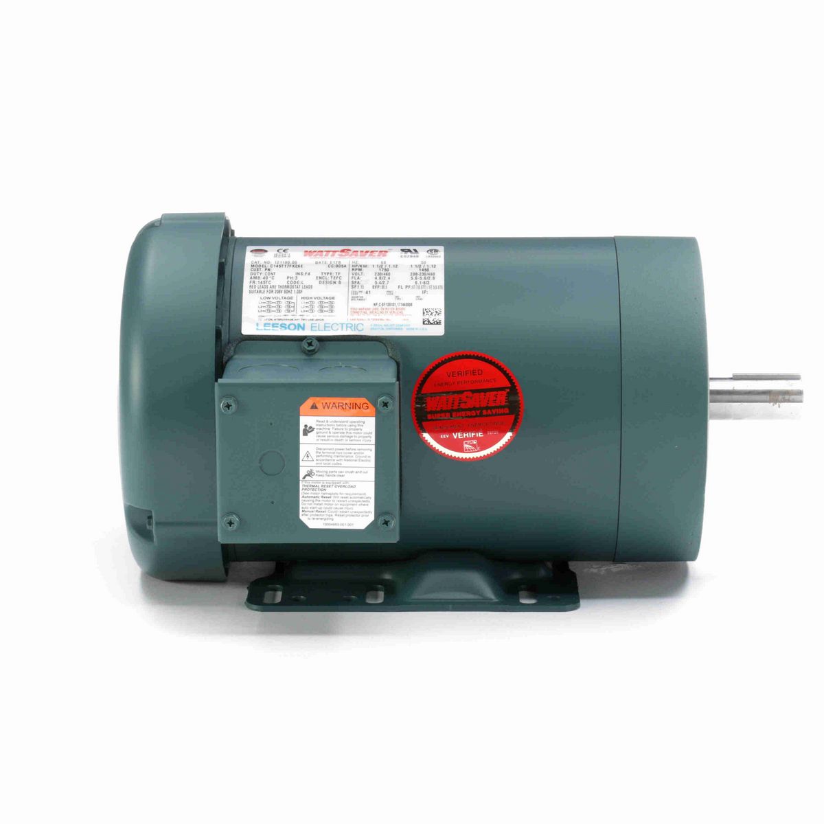 LEESON General Purpose Motor, 1.50 & 1.50 HP, 3 Ph, 60 & 50 Hz, 230/460 & 208-230/460 V, 1800 & 1500 RPM, 145TC Frame, TEFC - 121180.00