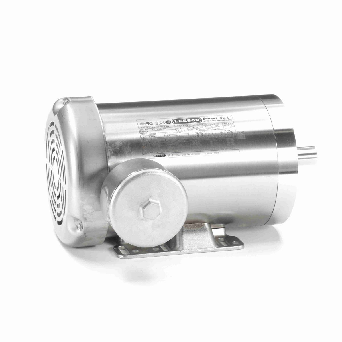 LEESON Extreme Duck® Ultra General Purpose Motor, 2 & 1.50 HP, 3 Ph, 60 & 50 Hz, 230/460 & 190/380 V, 1800 & 1500 RPM, 145TC Frame, TEFC - 121882.00