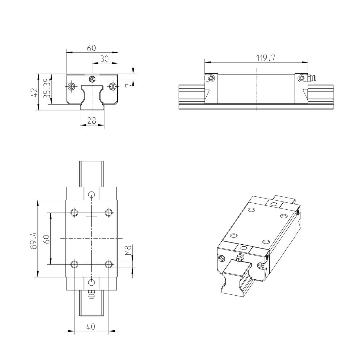 Шариковая каретка из нержавеющей стали Resist NRII Bosch Rexroth KWD-030-SLS-C1-H-0 [R201271304]