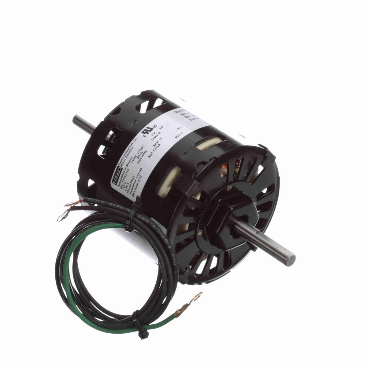 FASCO OEM Replacement Motor, 1/15 HP, 1 Ph, 60 Hz, 115 V, 1550 RPM, 1 Speed, 3.3" Diameter, OAO - D002