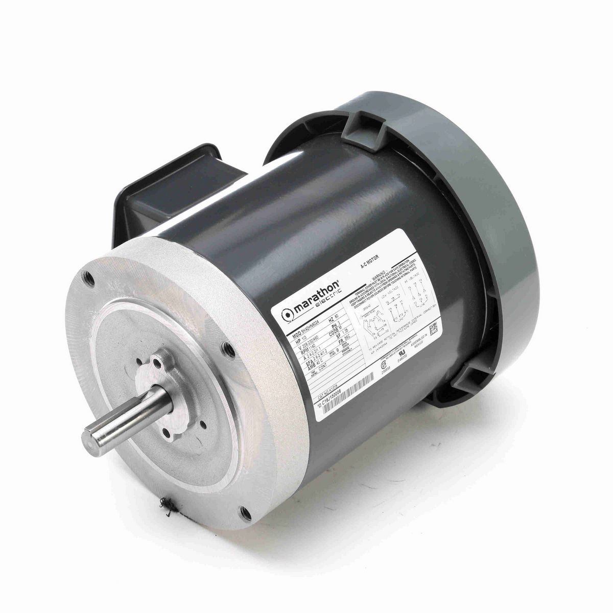 LEESON General Purpose Motor, 0.33 HP, 3 Ph, 60 Hz, 208-230/460 V, 1200 RPM, 56C Frame, TEFC - K1315