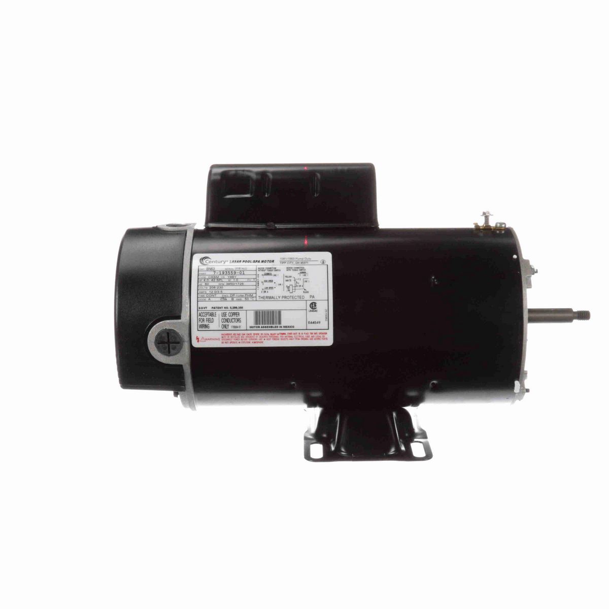 Century Pool Pump Motor, 4.0-.42 HP, 1 Ph, 60 Hz, 208-230 V, 3600 RPM, Y48Y Frame, DP - BN63