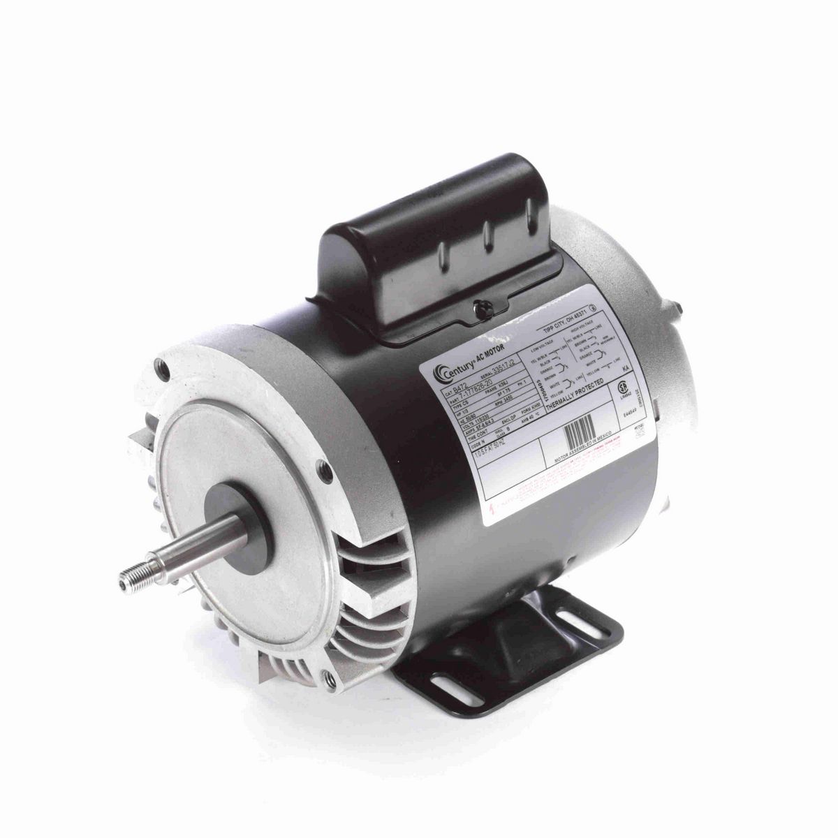 Century Centrifugal Pumps Motor, 1/3 HP, 1 Ph, 60 Hz, 115/230 V, 3000 RPM, K56J Frame, DP - B472