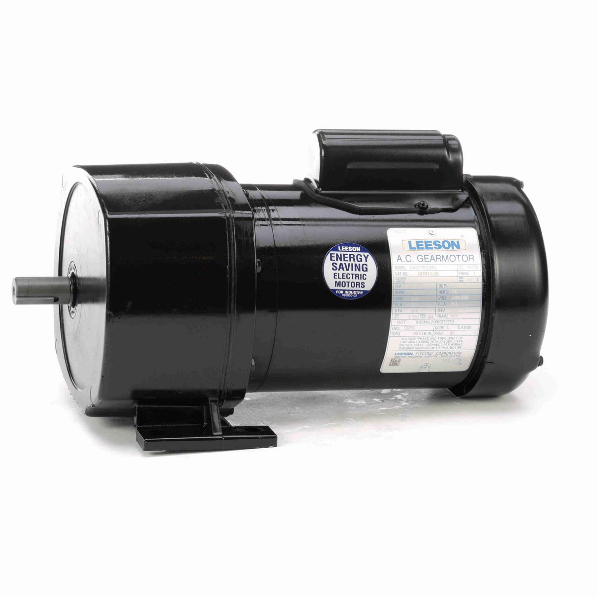 LEESON Parallel Shaft Gearmotor, 0.33 HP, 1 Ph, 60 Hz, 115/208-230 V, 41 RPM, 48Y Frame, TEFC - 107011.00