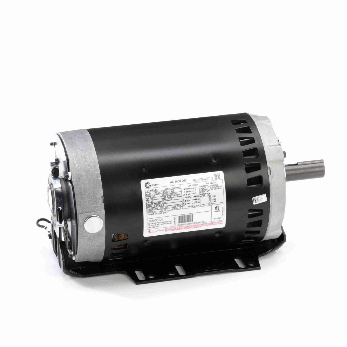Century Fan and Blower Motor, 2.0 HP, 3 Ph, 60 Hz, 460/200-230 V, 1800 RPM, PA56HZ Frame, DP - H854L