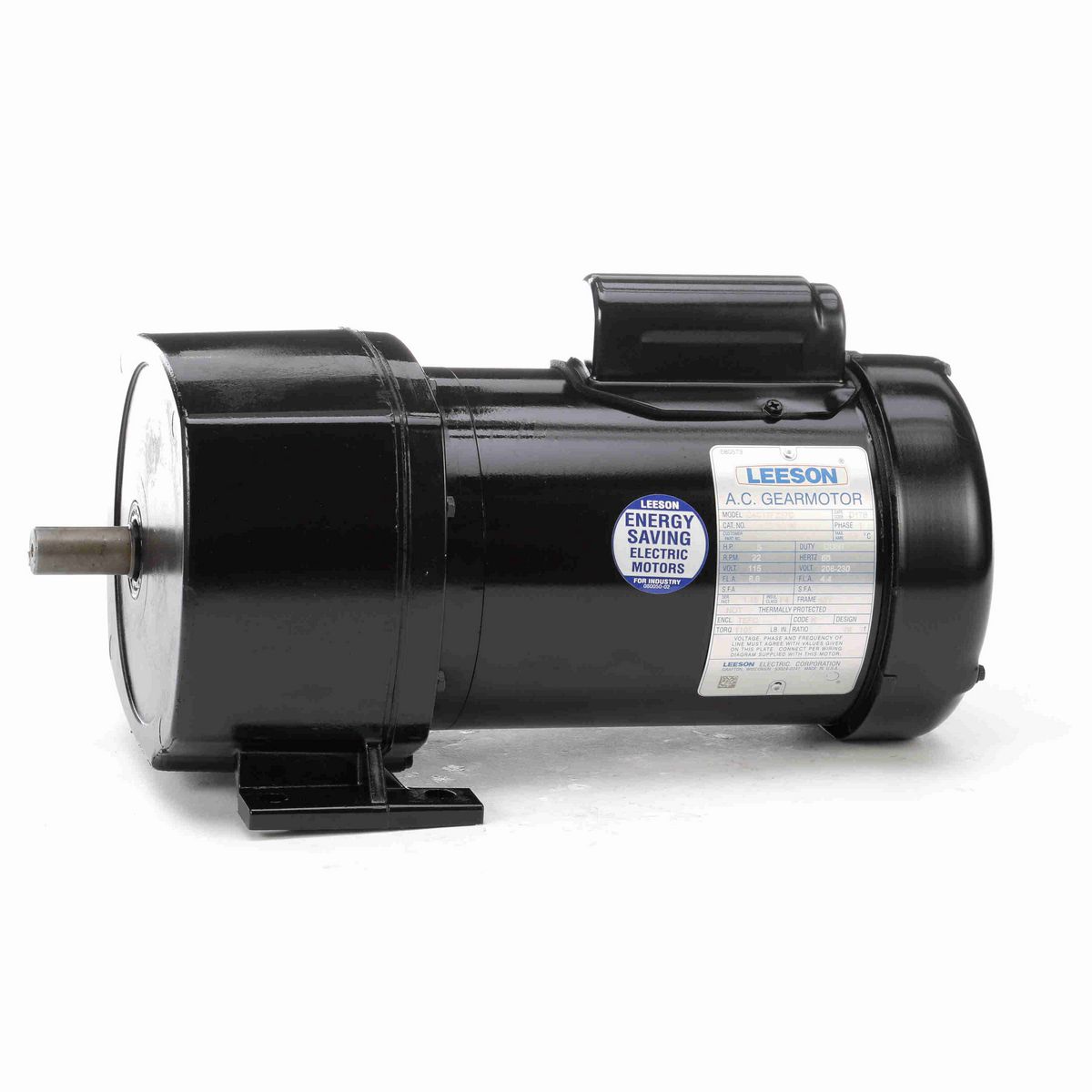 LEESON Parallel Shaft Gearmotor, 0.50 HP, 1 Ph, 60 Hz, 115/208-230 V, 22 RPM, 48Y Frame, TEFC - 107013.00