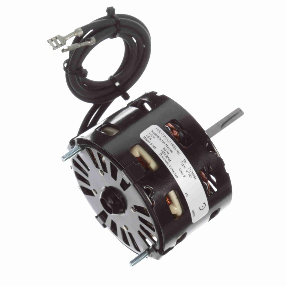 FASCO Fan and Blower Motor, 1/40 HP, 1 Ph, 60 Hz, 115 V, 1550 RPM, 1 Speed, 3.3" Diameter, OAO - D106