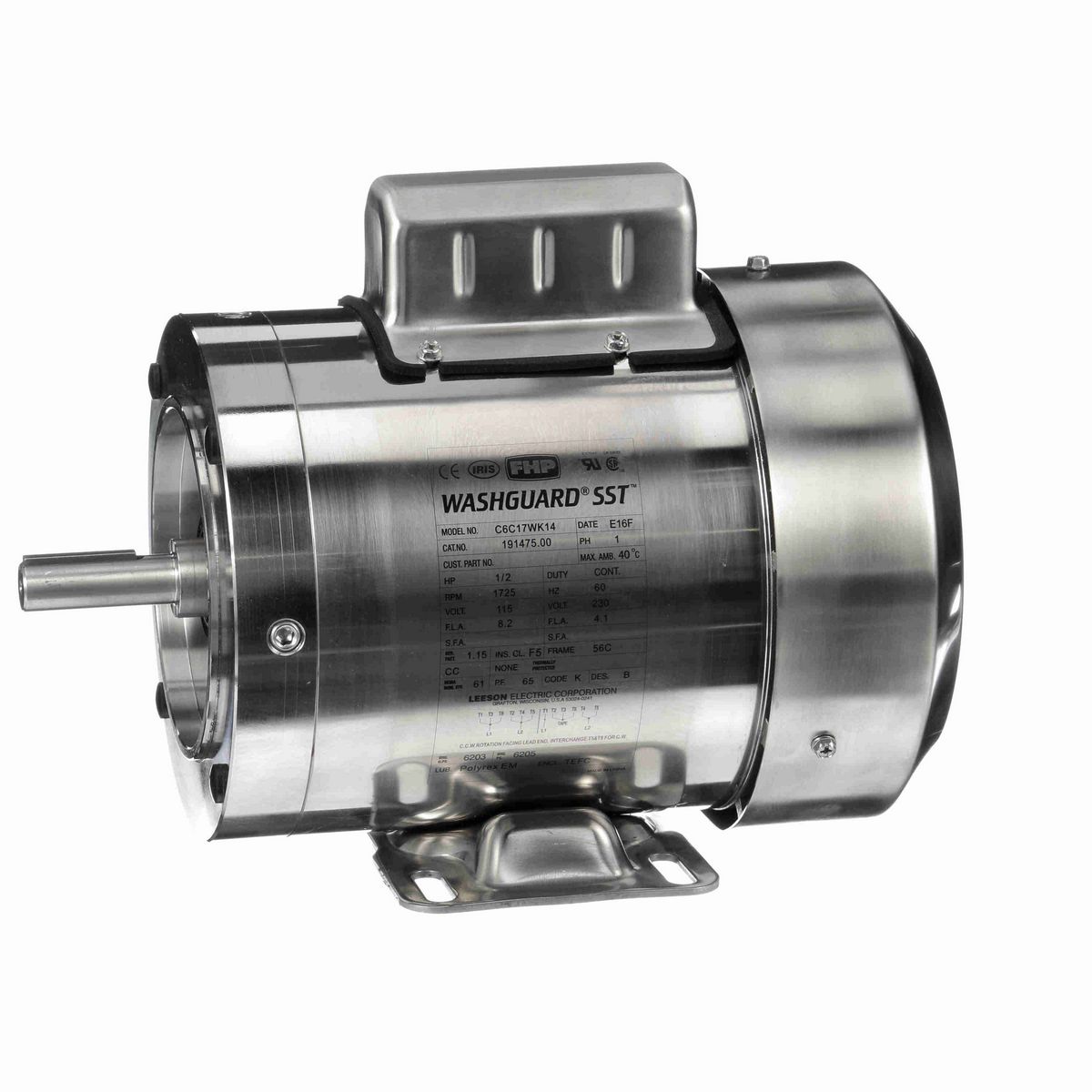 LEESON SST Duck™ General Purpose Motor, 0.50 HP, 1 Ph, 60 Hz, 115/230 V, 1800 RPM, 56C Frame, TEFC - 191475.00