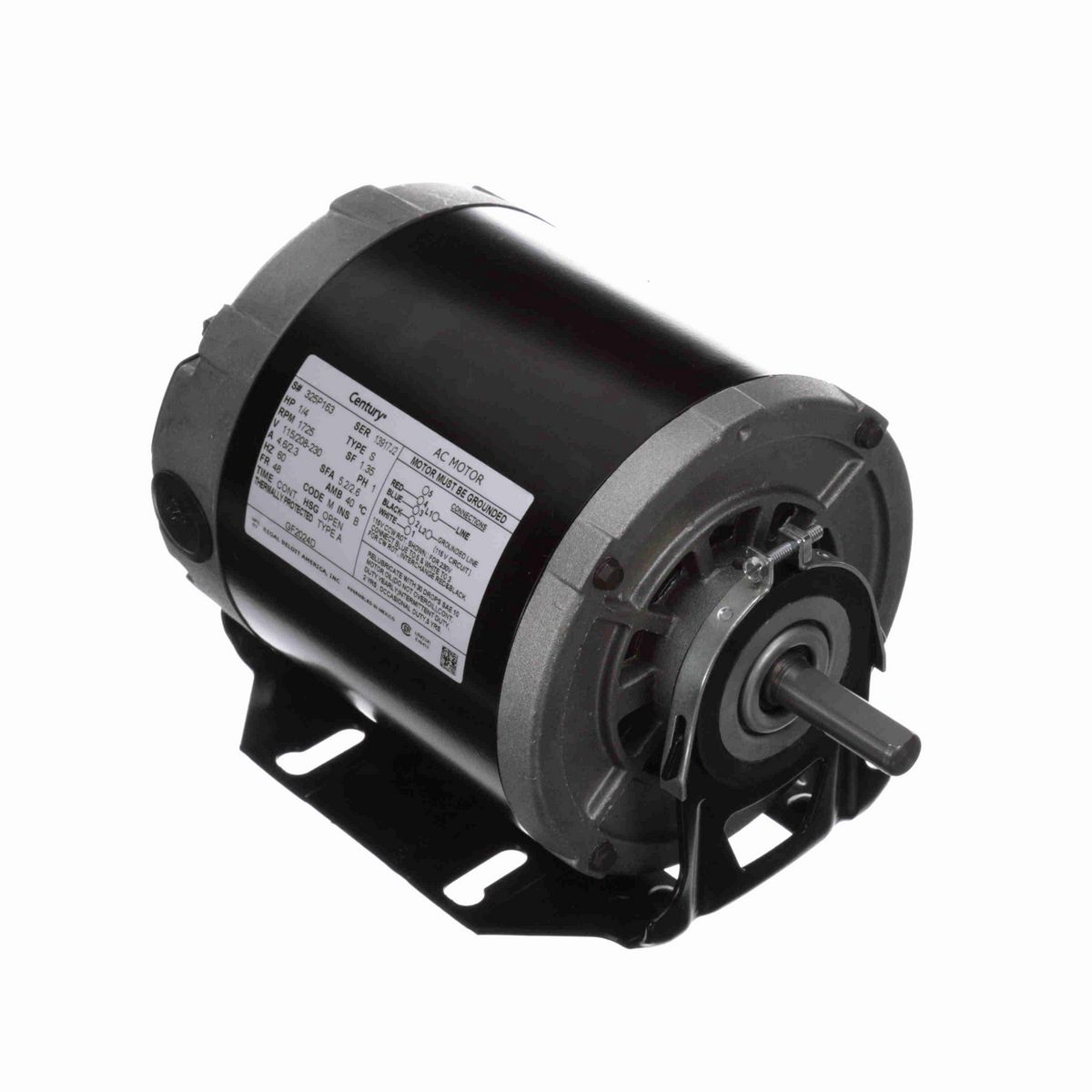 Century Fan and Blower Motor, 1/4 HP, 1 Ph, 60 Hz, 115/208-230 V, 1800 RPM, 48 Frame, OPEN - GF2024D