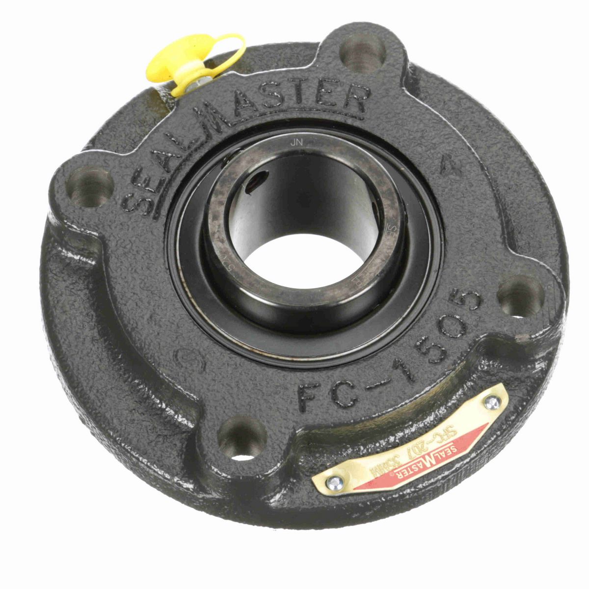 Sealmaster Mounted Cast Iron Flange Cartridge Ball Bearing - 52100 Bearing Steel, Black Oxided - Setscrew Lock - SFC-207